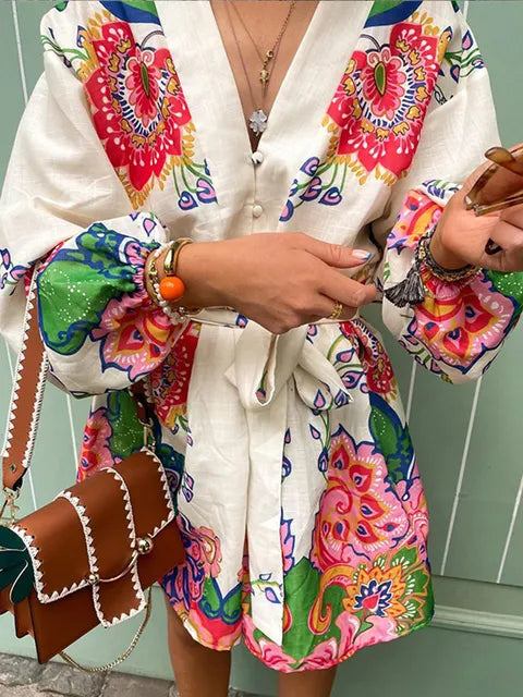 Nika – Bedrucktes Langarmkleid